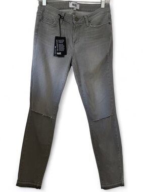 NWT Paige Verdugo Ankle Light Grey Skinny Jeans with Knee Slits Womens Size 29